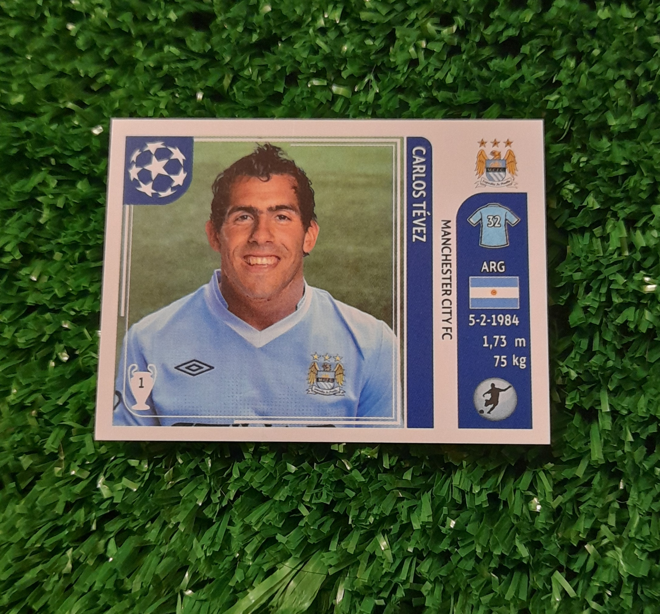Lamina Carlos Tevez Manchester City Champions 11-12 Panini #54