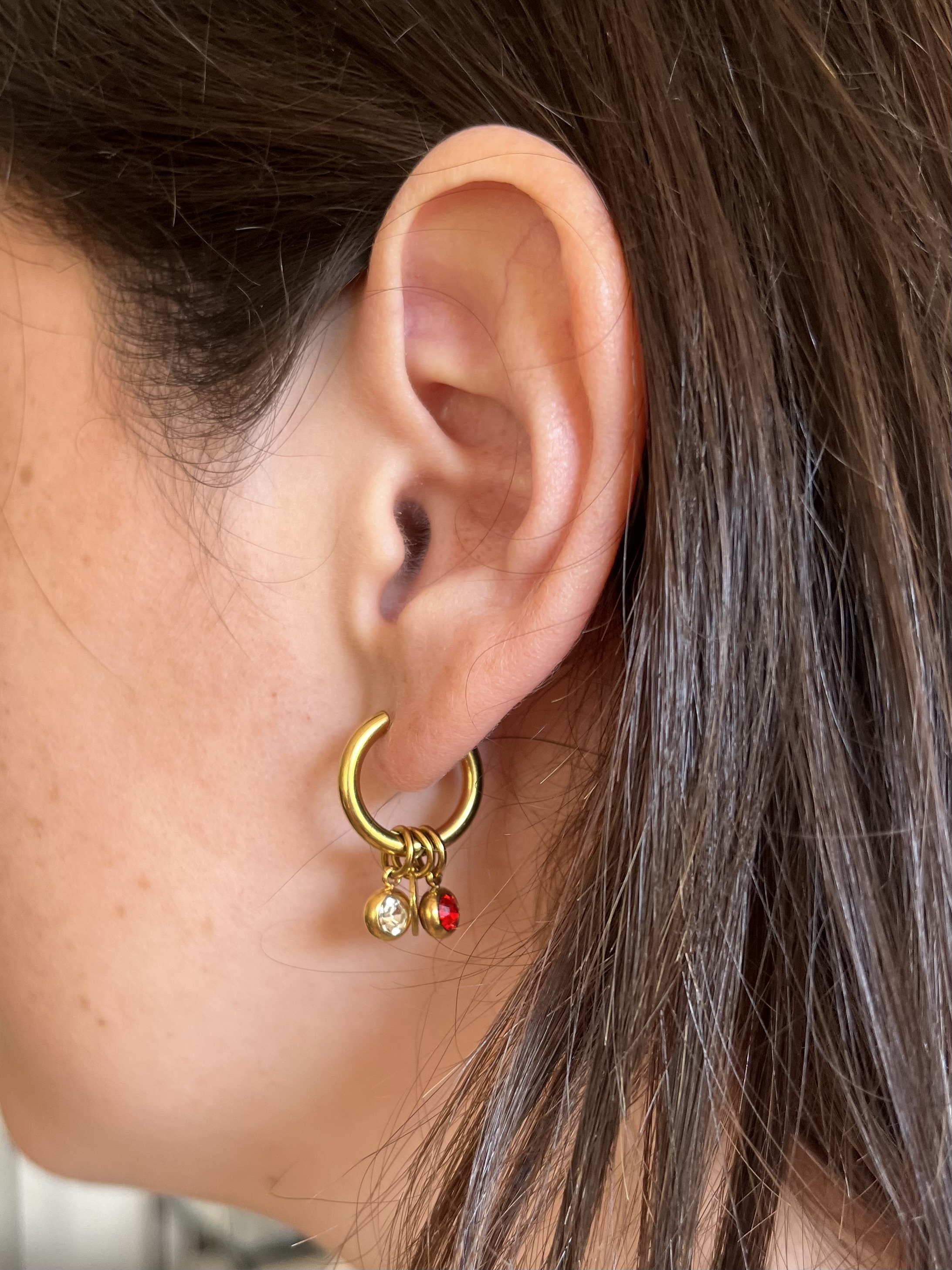 Aros mini Charm Circon rojo