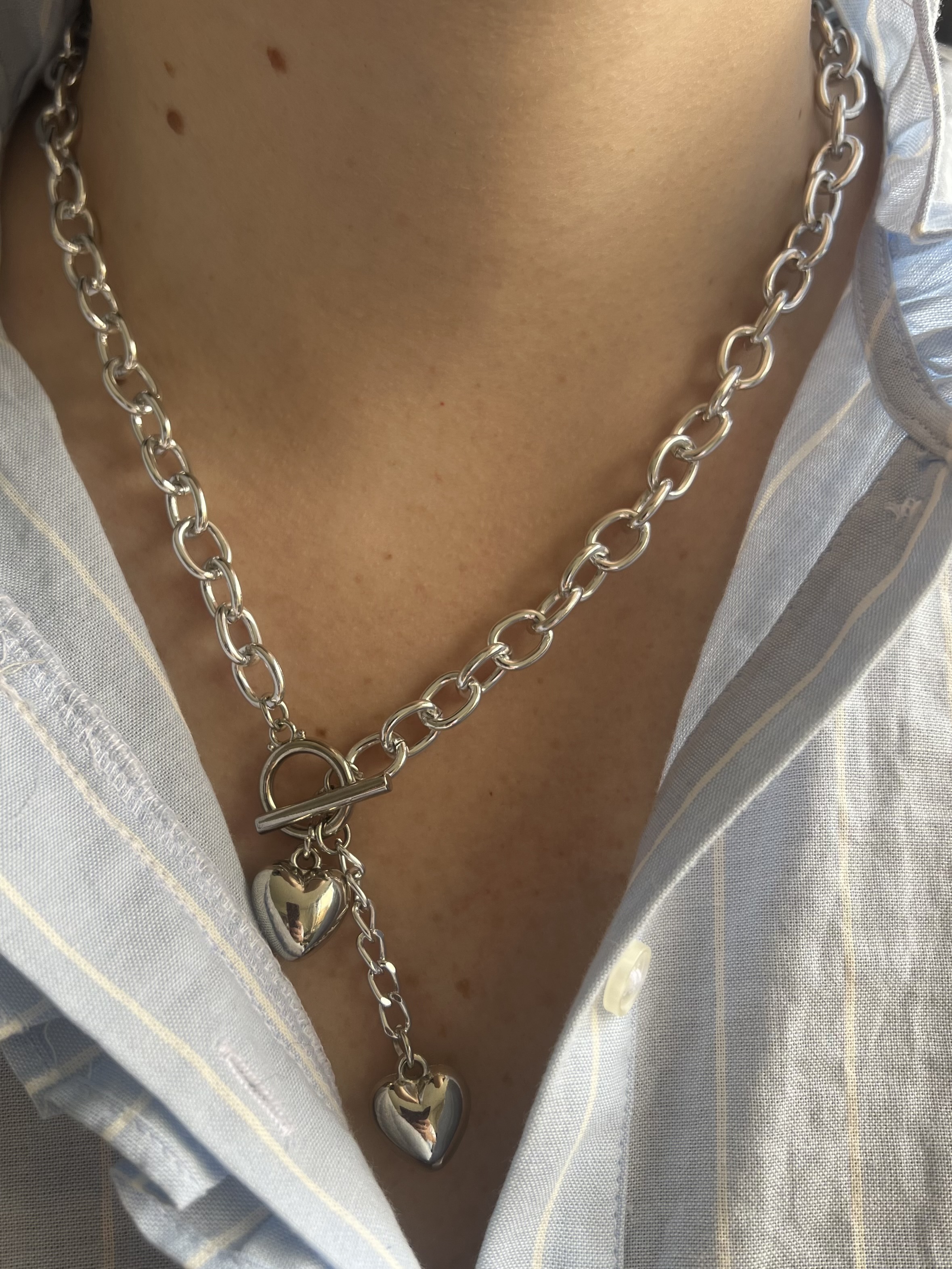 Collar Doble Corazón Plateado