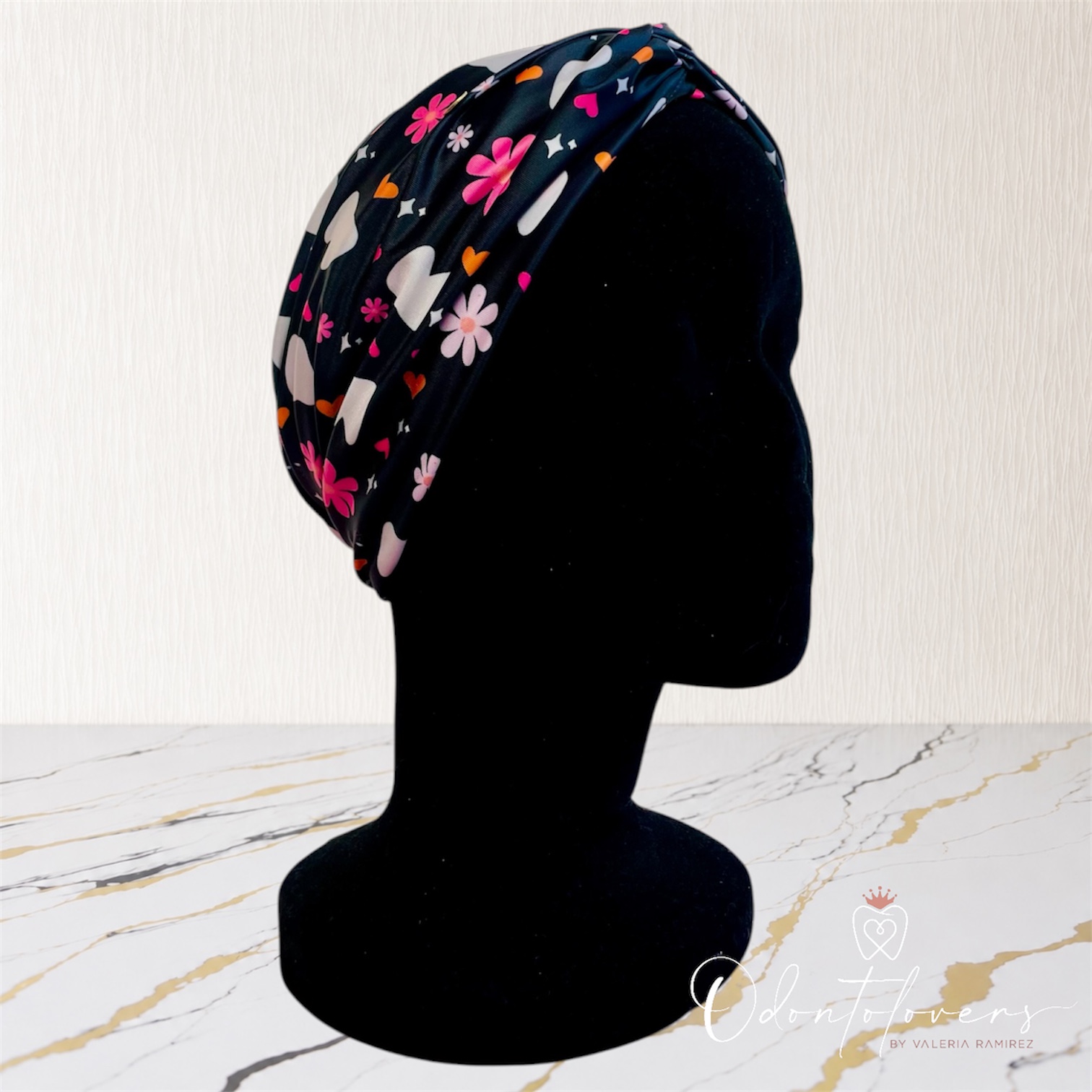 Turbante premium dental floral negro 