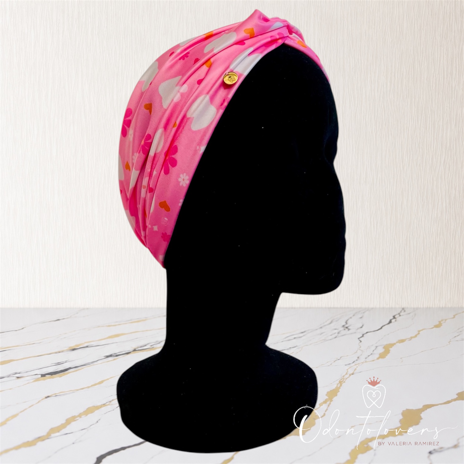 Turbante premium dental floral rosa 