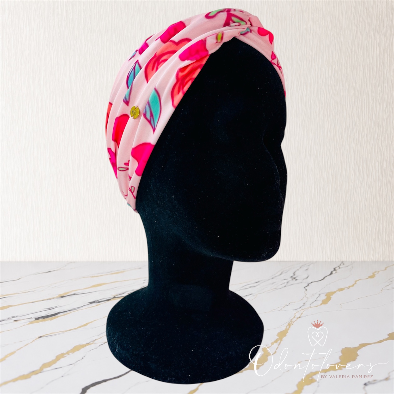 Turbante premium floral rosa
