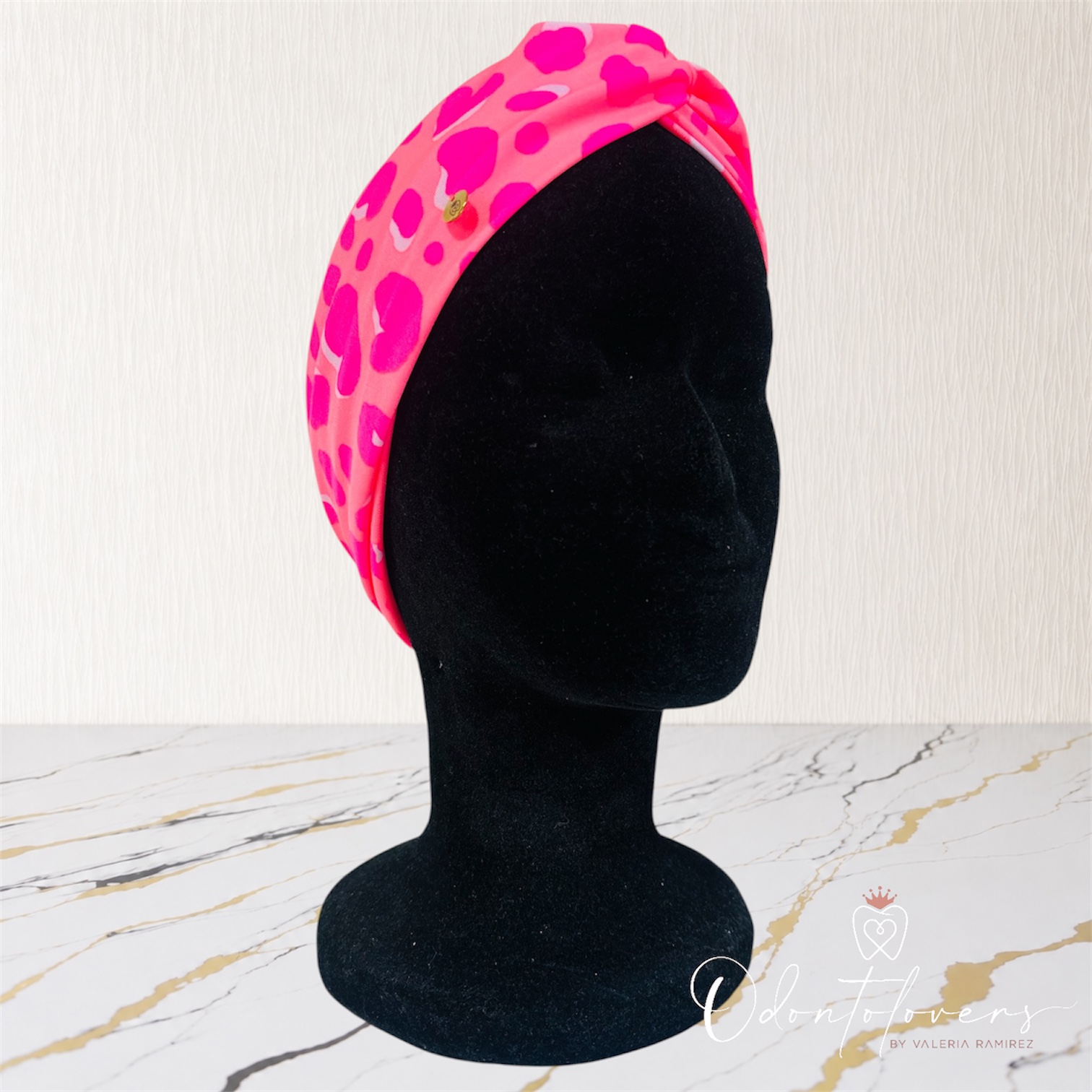 Turbante print corazones coral