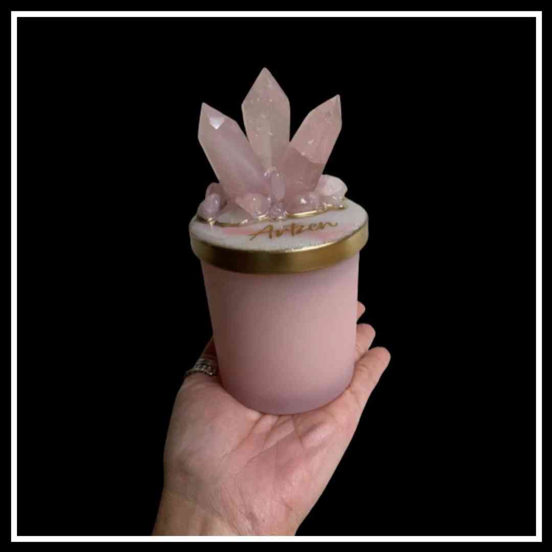 VELA AROMÁTICA PREMIUM CON CUARZO ROSA