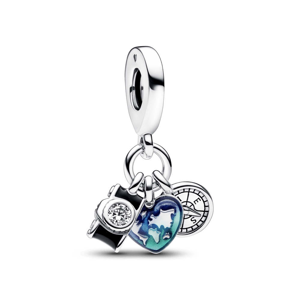 Charms Colgante Triple Cámara, Corazón y Brújula 