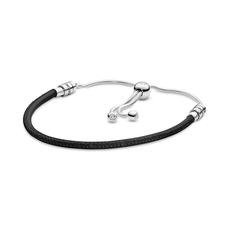 Pulsera ajustable en cuero negro para charms