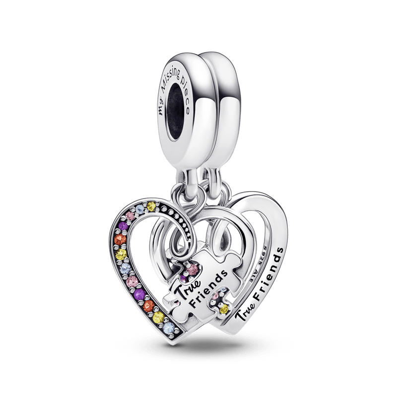Charm Corazones de Amistad separables con pieza de rompecabezas Plata 925 (Dúo) Doble