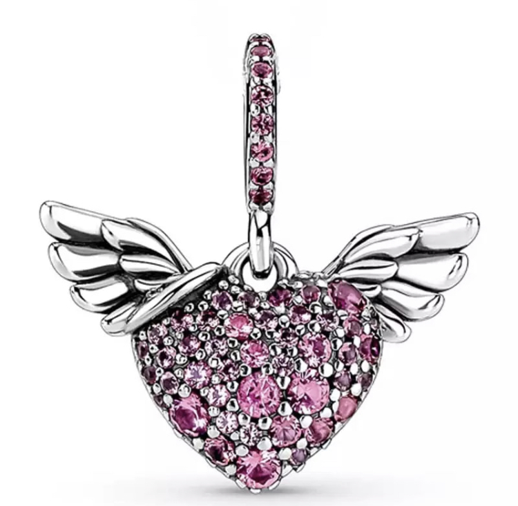Charms corazón con alas tono fucsia