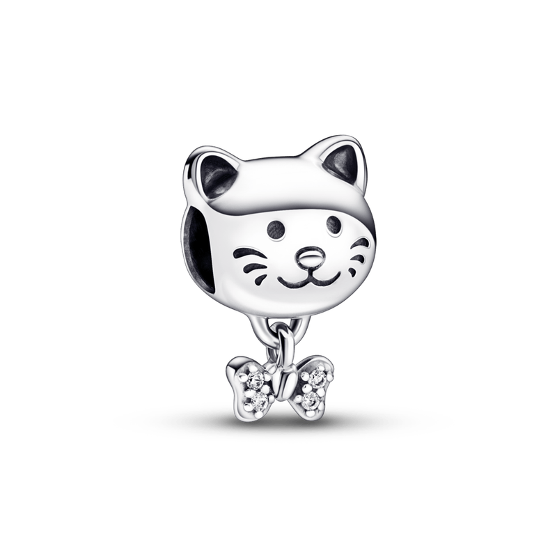 Charm Gato mascota y moño Plata (Gato)