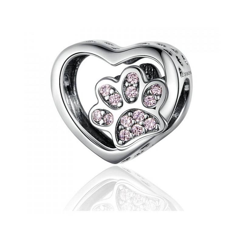 Charm Corazón Patita Rosa Mascota (Perro/Gato)