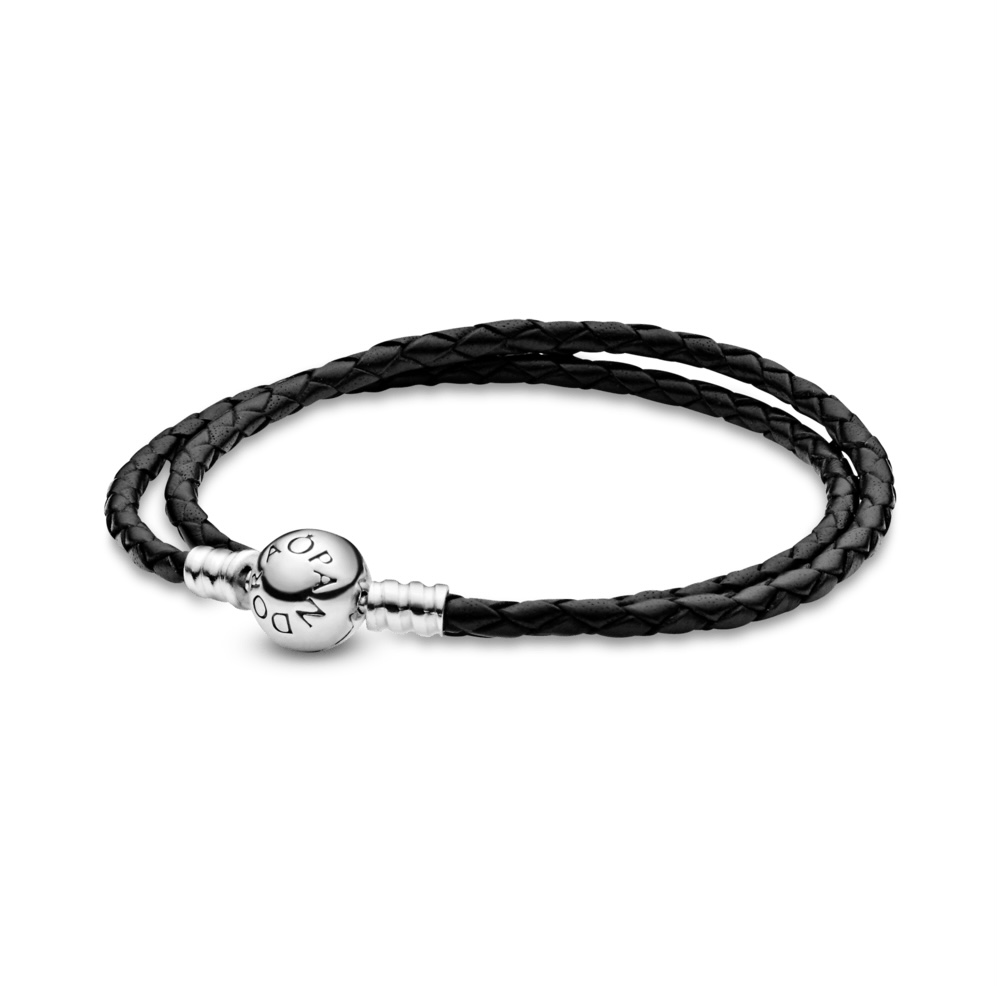 Pulsera Doble de Cuero Negro