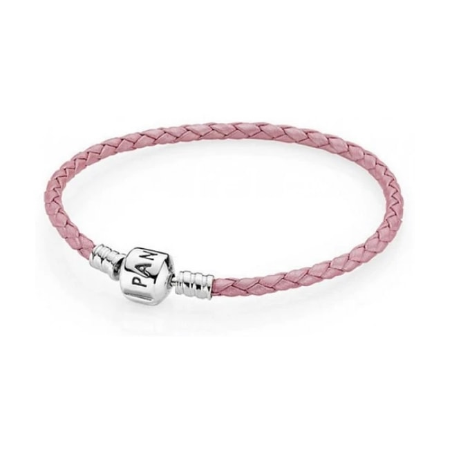 Pulsera de cuero rosa para charms