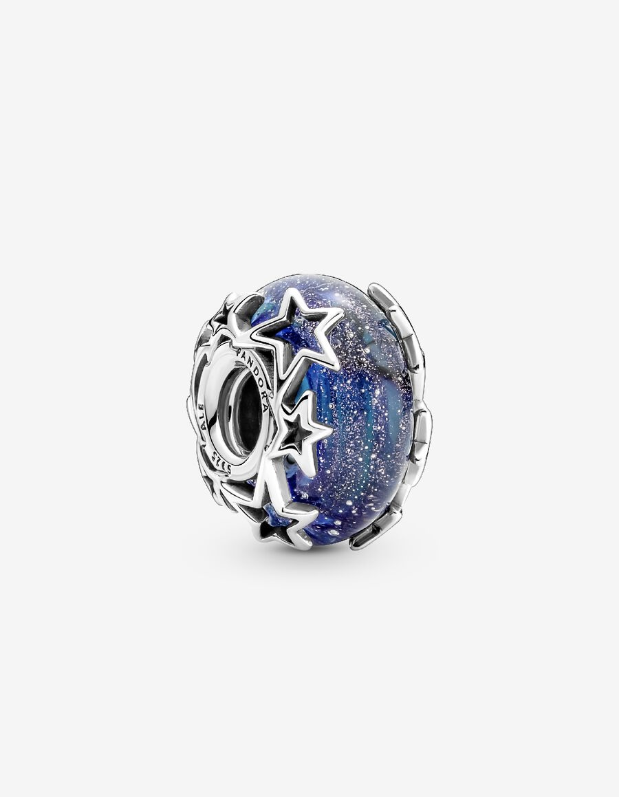 Charm de cristal Murano Galaxia azul y estrella