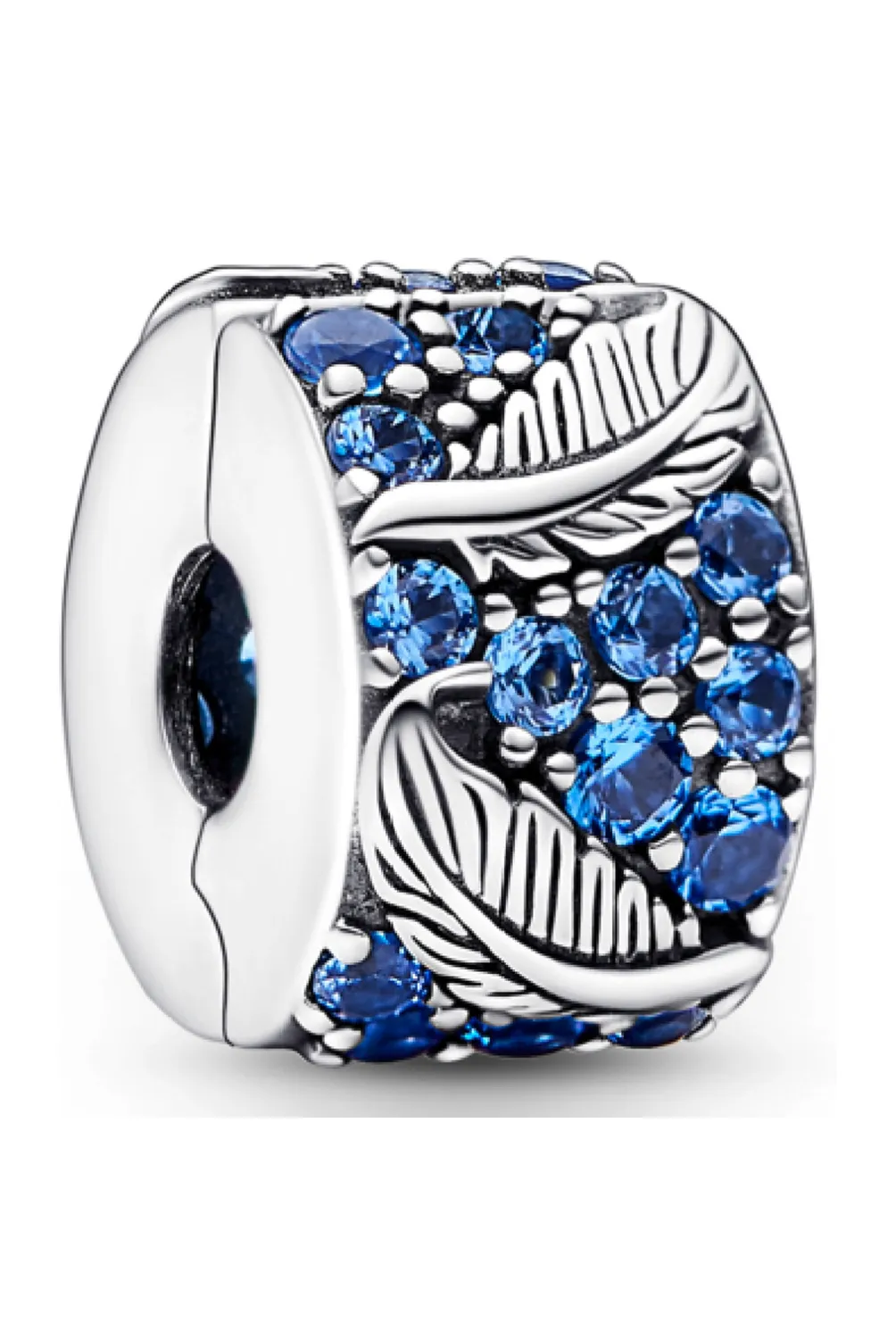 Clip en Plata Pluma Curvada en Pave Cristales Azules