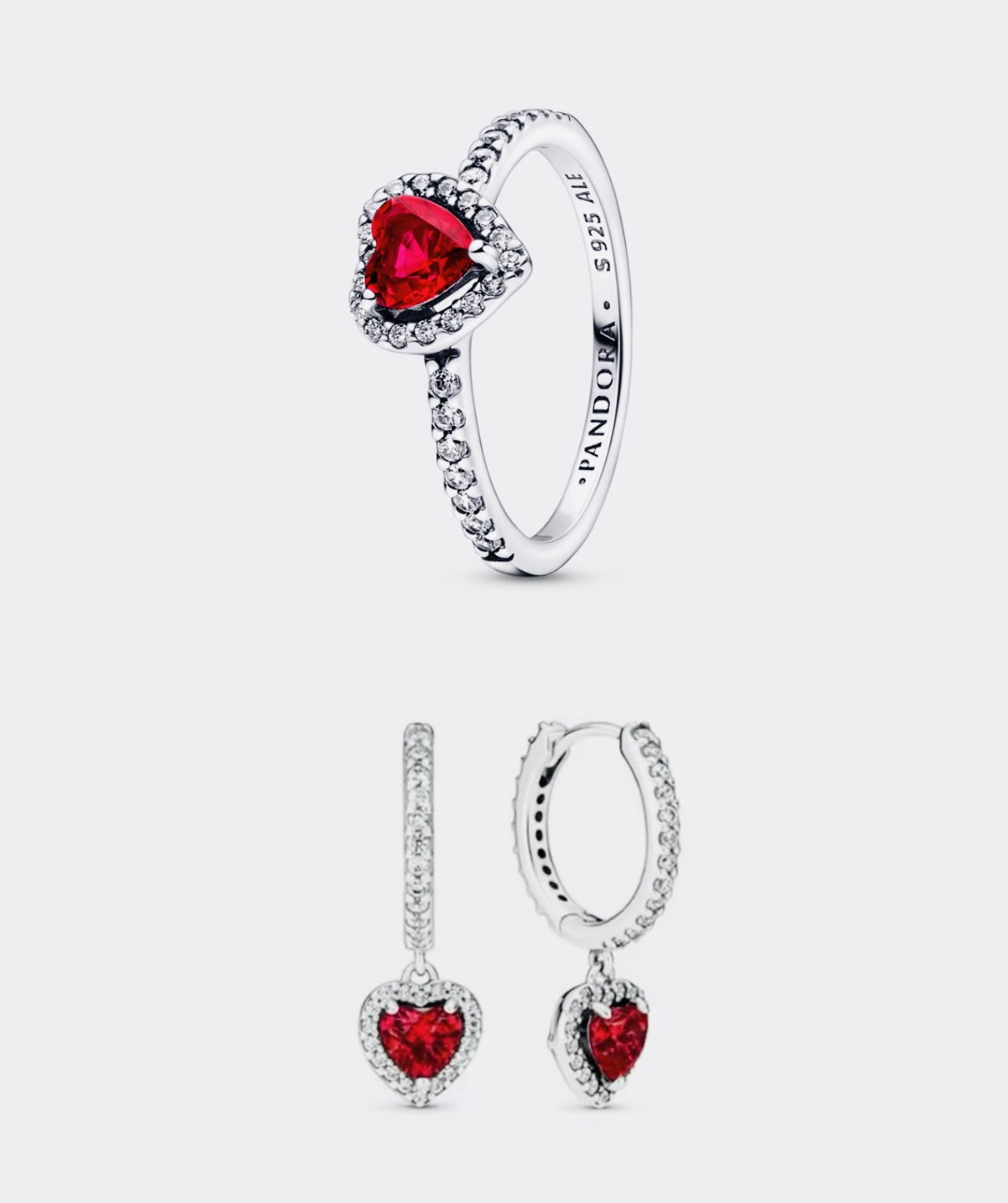 Bello Conjunto Corazón Reluciente en Rojo