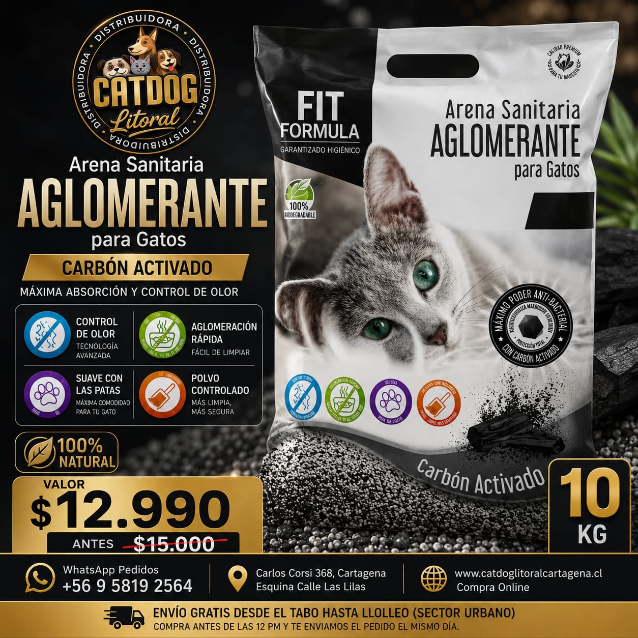 10 KG CARBÓN ACTIVADO - ARENA FIT FORMULA AGLOMERANTE
