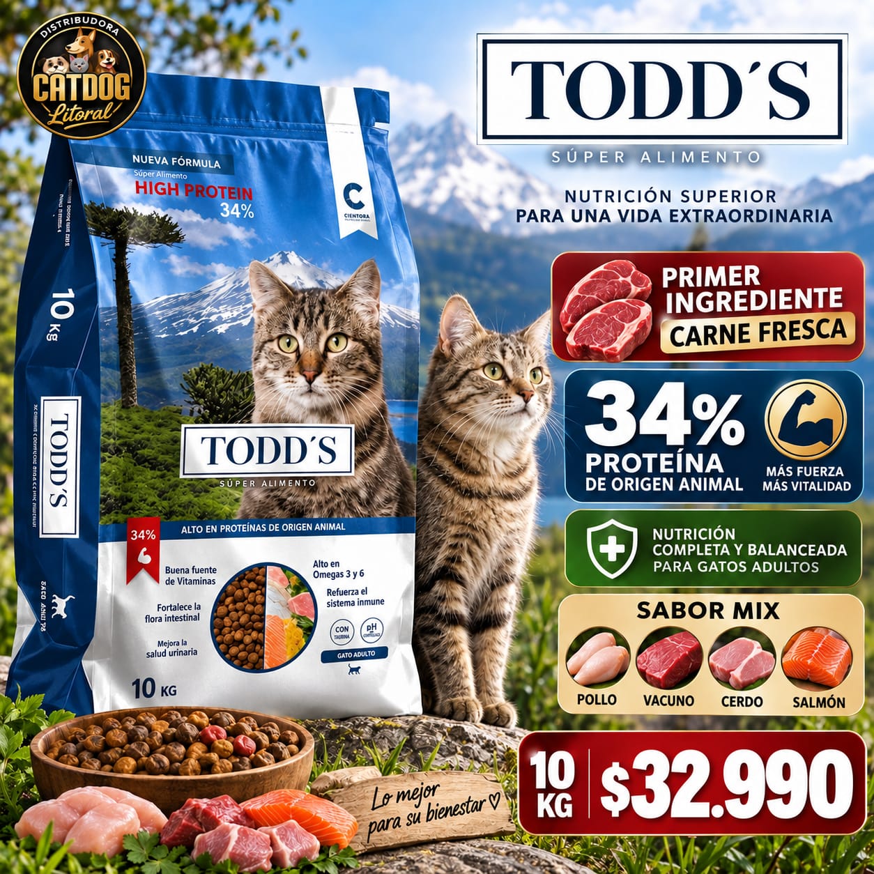 10 KG TODDS GATO PREMIUM - ALTO EN PROTEINA