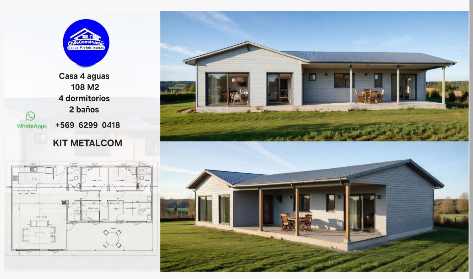 108m² + 27m² INSTALADA / KIT SEMI FULL METALCOM