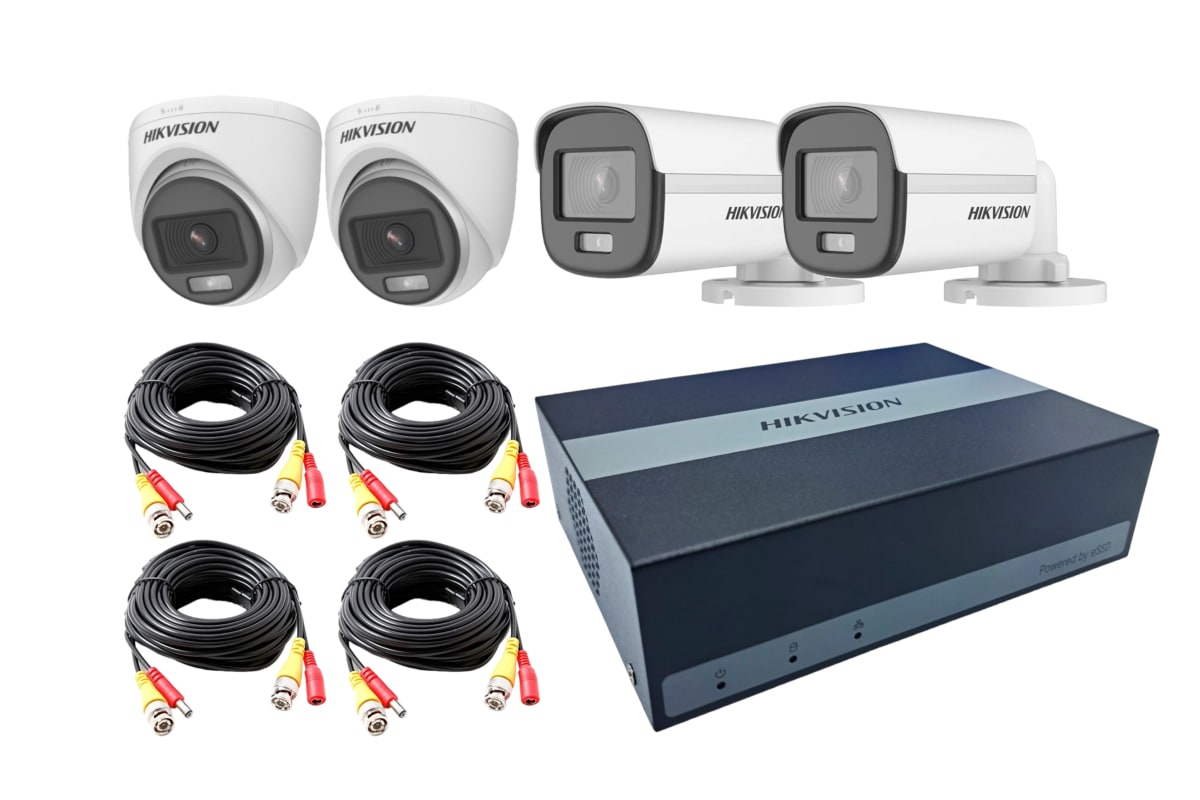 KIT VIDEO GRABADOR EDVR 300SSD 4 CANALES + 2 CAMARA BULLET MIC.+ 2 CAMARA DOMOS MIC. COLORVU E04HG2B2T-KITC